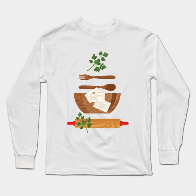 Flat Lay Retro Kitchen Long Sleeve T-Shirt by SWON Design